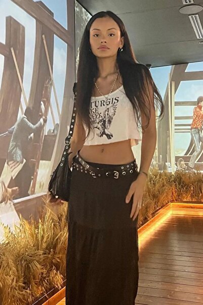 Hisleria Black Basic Pleated Women's Long Skirt