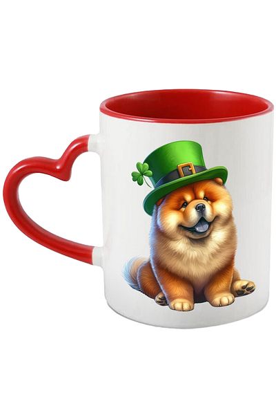 StoryGift Romania Mug with a furry Chow Chow puppy wearing a green hat | illustration | n, Cu ,STG .