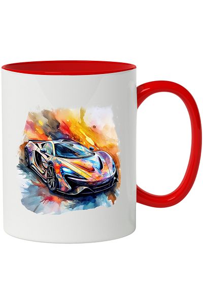 StoryGift Romania Mug With Sports Car, Luxury, Watercolor Illustration, Headlights, Multicolor 330 ml, Ceram, With ,STG