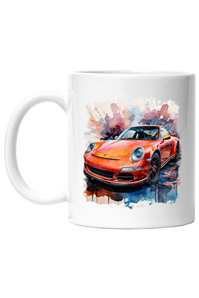 StoryGift Romania Cana Cu masina Sport, Porche, Watercolor, Ilustratie, Multi...