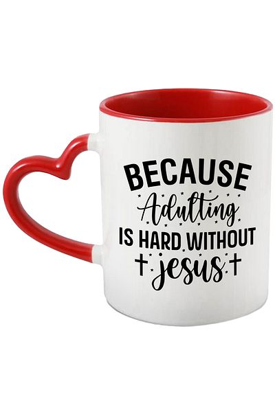 StoryGift Romania Mug with 2 crosses and the message "Because growing up is hard without Jesus" with Handle, With, STG