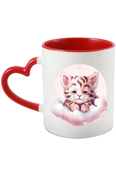 StoryGift Romania Mug with a sleepy tiger cub, illustration, clouds, full moon, stars, time, With ,STG