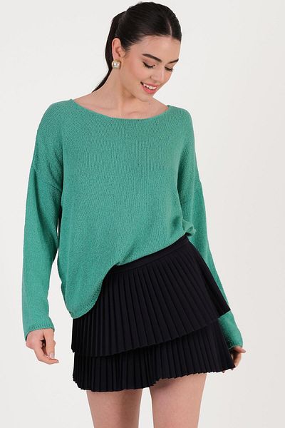 Spazio Crew Neck Casual Sweater Green