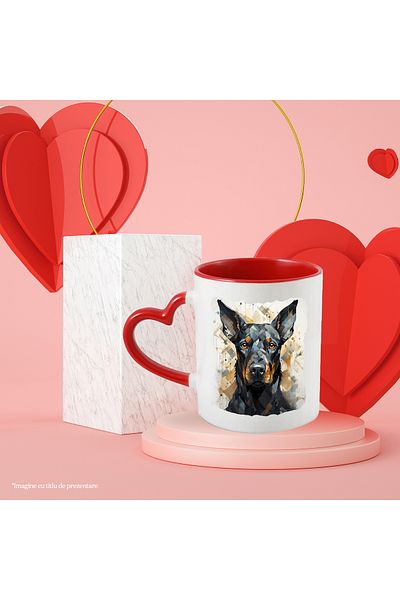 StoryGift Romania Mug With Purebred Dog, Doberman, Mosaic, Geometric, Multicolor 330 ml, Ceramic, With,STG