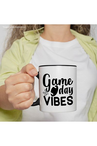 StoryGift Romania Mug with an American football ball and the text "Game day vibes" - game day vibes, With