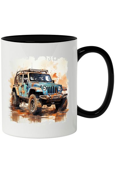 StoryGift Romania Mug With Car, Jeep, Wheels, Paint Splashes, Water, Rain, Multicolor 330 ml, Ceram, With ,STG