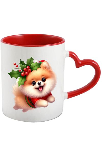 StoryGift Romania Mug with a cheerful puppy | hat | Christmas | mistletoe | playing | holiday together, With ,STG