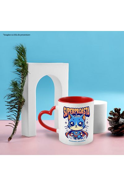 StoryGift Romania Super Bad Mug, Superhero, Flying Cat, 330ml, Ceramic with Heart Handle Ro, With,STG