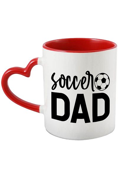StoryGift Romania Mug with a soccer ball and the message "Soccer dad" - soccer dad with Heart Handle, With ,STG