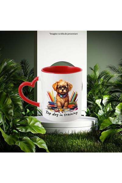 StoryGift Romania Mug with a puppy wearing glasses | illustration | message "Top dog in training" | inst, With ,STG .