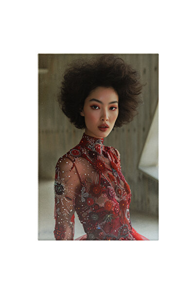 StoryGift Romania Tablou Canvas Domnisoara Cu Parul Carliontat Cu Ruj Rosu In...