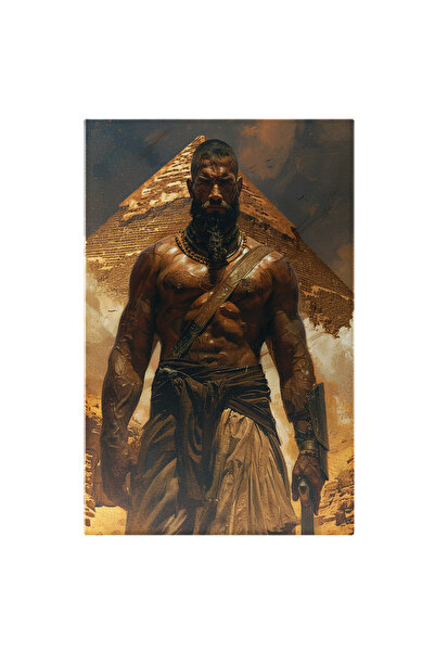 StoryGift Romania Tablou Canvas: Barbat Tatuat Cu Barba Lunga Impletita La Piramidele Din Egipt Si Armura La Man
