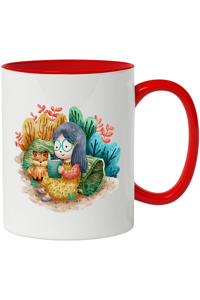 StoryGift Romania Mug With Princess, Crown, Hearts, Clip, Multicolor 330 ml Ceramic with Red Handle, With ,STG