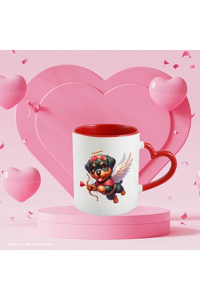 StoryGift Romania Mug with a Rottweiler puppy Cupid shooting a bow | illustration | arrow, With ,STG