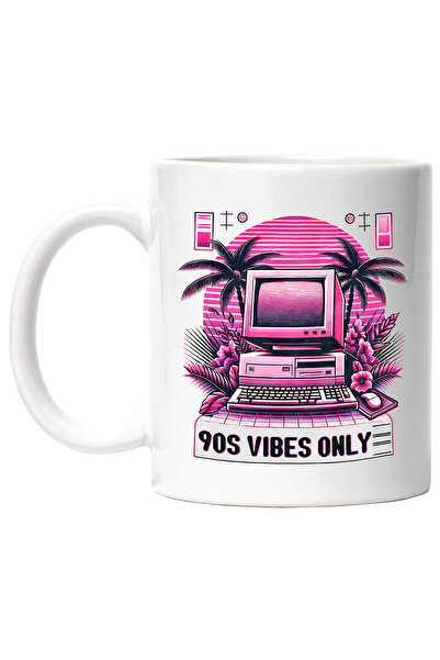 StoryGift Romania Cana cu mesajul "90s vibes only", ilustratie, stil retro, v...