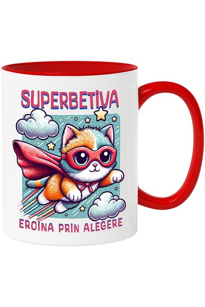 StoryGift Romania Super Drunk Mug, Superhero, Heroine By Choice, 330ml, Ceramic with Red Handle, With Ma, STG.