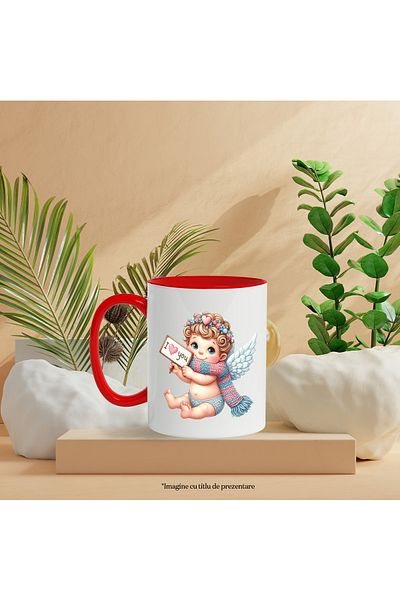 StoryGift Romania Mug with a baby Cupid | illustration | flower crown | heart | wings | with, with, STG