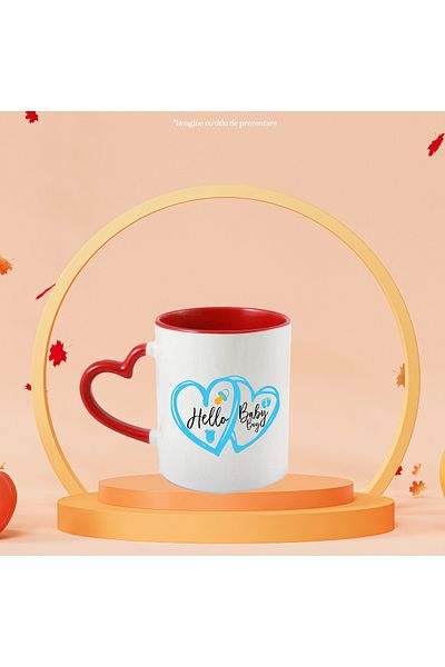 StoryGift Romania Heart mug for a baby boy - message in English "Hello, baby boy" with Mane, Cu,STG