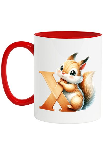 StoryGift Romania Mug with a squirrel with the letter "X", illustration, for children, school, student, alphabet, With, STG
