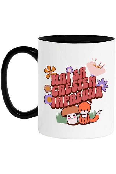 StoryGift Romania Mug Friendship fox and mushroom text let's grow, 330ml, Ceramic with Handle, With, STG