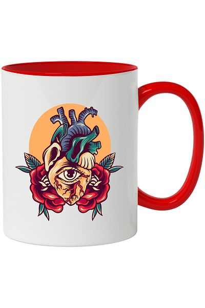 StoryGift Romania Mug With Heart, Eyes, Flowers, Leaves, Sun, Veins, Retro, Multicolor 330 ml, Ceram, With ,STG