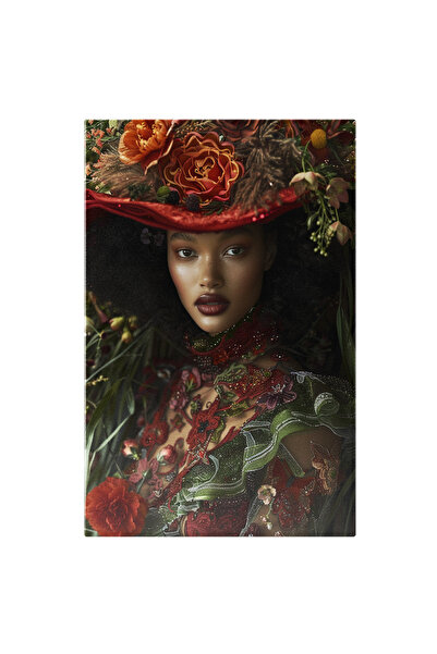 StoryGift Romania Tablou Canvas: Purtătoarea Mulatră A Pălăriei Cu Flori Ascunzișul În Natură Decor Floral Pictur