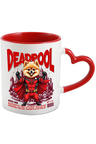 StoryGift Romania Cana cu pomeranian Caine In Costum de DeadPool cu Pelerina, Erou Nocturn, Desene, Cu ,STG