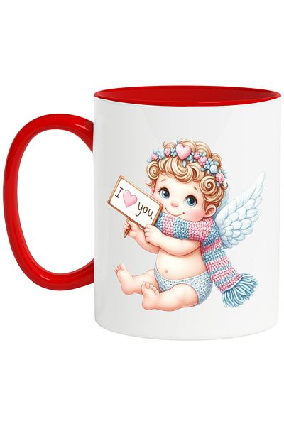 StoryGift Romania Mug with a baby Cupid | illustration | flower crown | heart | wings | with, with, STG