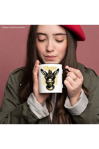 StoryGift Romania Donkey Mug with Gold Necklace and Gold Teeth Cool Boys, 330ml, Ceramic with Handles, With ,STG