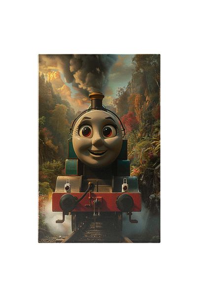 StoryGift Romania Tablou Canvas: Locomotiva Thomas Cu Aburi Și Zâmbet- Personaj Desene Animate Pictura Digitala