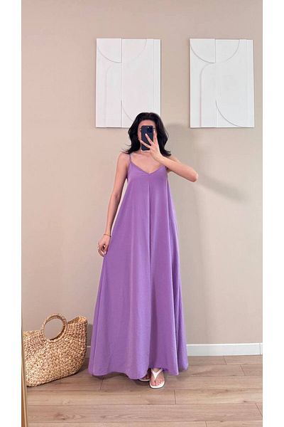 LOCH BUTİK Rochie maxi din țesătură modal cu bretele liliac