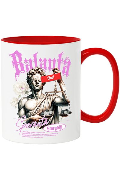 StoryGift Romania Paradise Found Mug - Libra, Effort, Hope, 330ml, Ceramic with Red Handle, With Handle, STG.