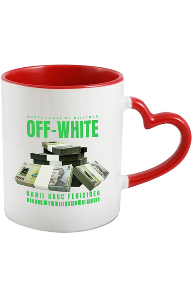 StoryGift Romania Cana _OFF-WHITE_ - Banii Aduc Fericirea, 330ml, Ceramica cu...