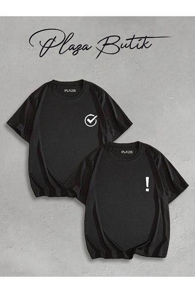 Plaza Butik Teak and Exclamation Mark Printed Double Oversize T-Shirt