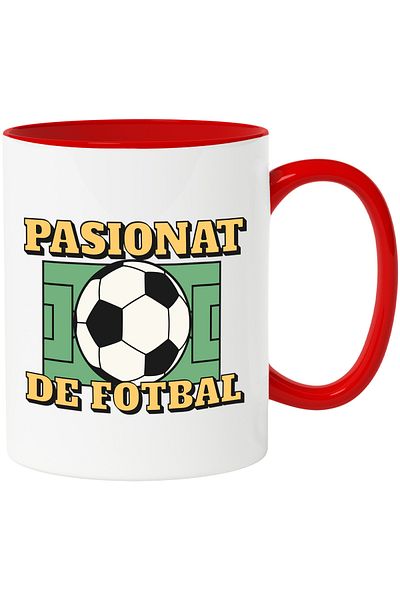 StoryGift Romania Mug Soccer ball green field text FOOTBALL PASSIONATE, 330ml, Ceramic with Handle, With,STG.