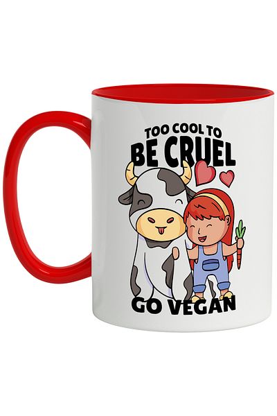 StoryGift Romania Mug With Message In English Too Cool To Be Cruel Go Vegan, Cow, Multicolor 330 ml,, With ,STG