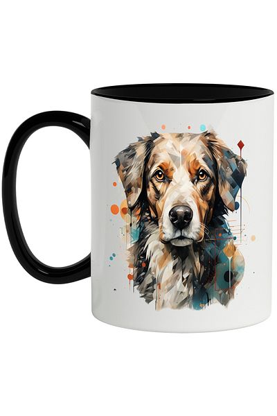 StoryGift Romania Mug With Puppy, Geometric, Polka Dots, Paint, Mosaic, Animal, Multicolor 330 ml, Sky, With ,STG