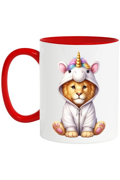 StoryGift Romania Mug with a lion cub dressed as a unicorn, illustration, playful, curious, for, With,STG