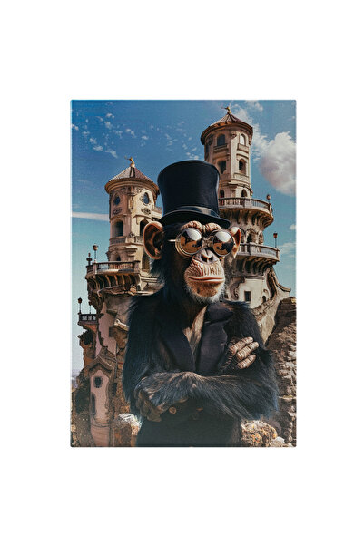 StoryGift Romania Tablou Canvas Monkey Boss Cu Ochelari De Soare Si Palarie Neagra In Vesta Langa Casa Mare Cu E