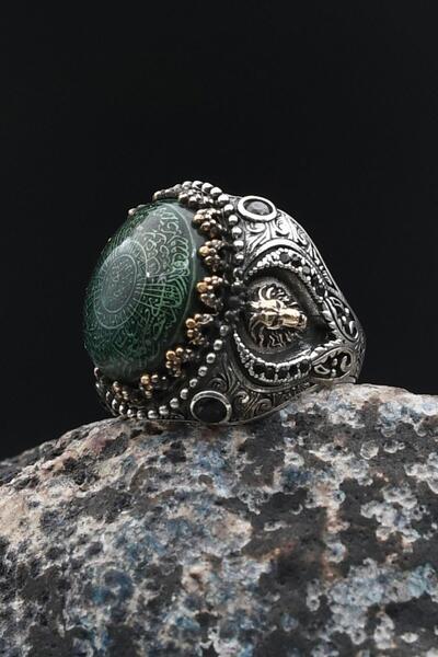 Prestige Özel Tasarım Aslan Figürlü 925 Ayar Gümüş Erkek Yüzüğü Sıkma Kehriba...