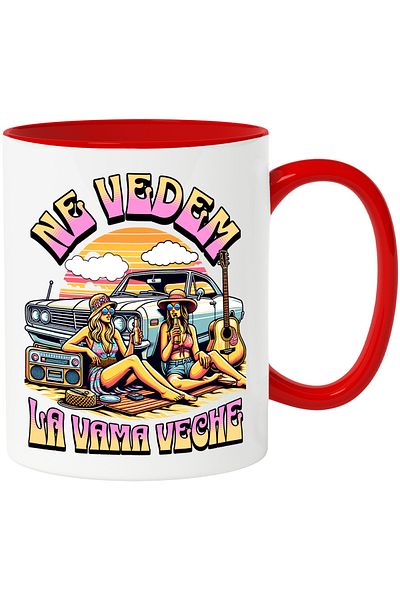 StoryGift Romania Mug See you at the beach at the old customs girls relaxation, 330ml, Ceramic with Red Handle, With ,STG