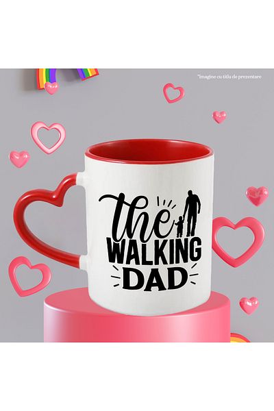 StoryGift Romania Mug for the father who walks with his children with text in English with Heart Handle, With ,STG.