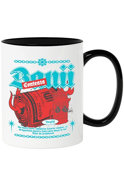 StoryGift Romania Money Matters Mug, 330ml, Ceramic with Black Handle, With Black Handle STG ,STG ,STG