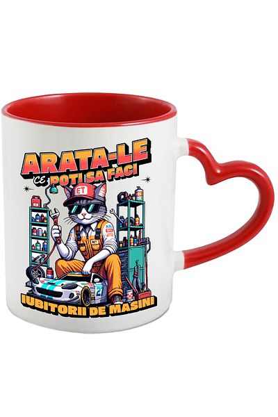 StoryGift Romania Mug show them you can cars cat mechanic, motivational, 330ml, Ceramica cu Mane, Cu, STG