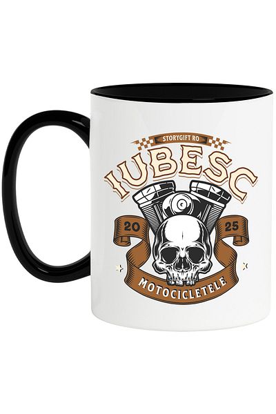 StoryGift Romania Mug with Human Skull Travel Lovers Motor Motorcycle Message Love Passion, With ,STG