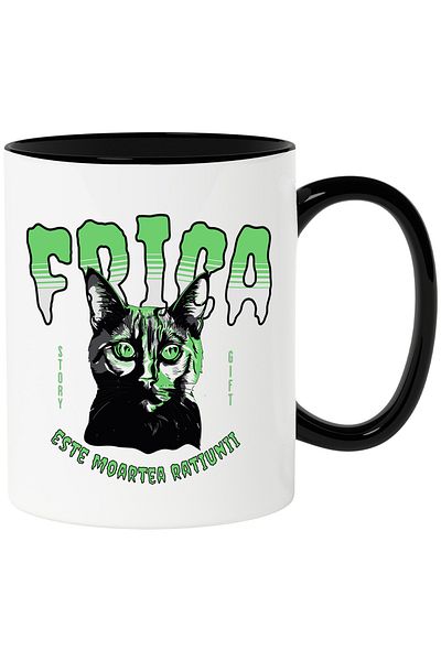 StoryGift Romania Horror Cat Mug, message FEAR IS THE DEATH OF REASON, 330ml, Ceramic with Handle, With,STG
