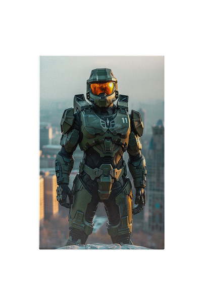 StoryGift Romania Tablou Canvas: Halo Master Chief Care Sta Pe Cladire Inalta Uitandu-se Peste Tot Gata Sa Inter