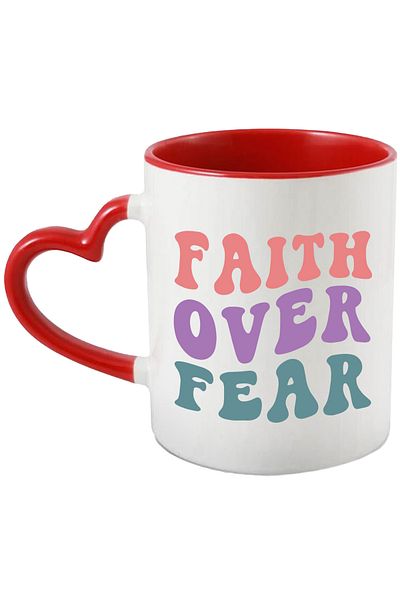 StoryGift Romania Mug with the text in English "Faith over fear" - faith over fear with Heart Handle, With ,STG