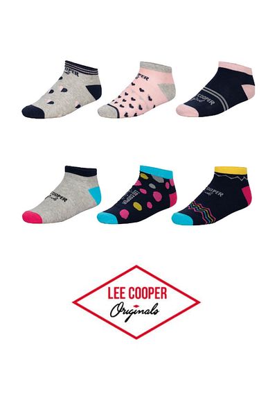 Lee Cooper Set 6 perechi sosete dama, cu logo, multicolor, scurte, marimea 35-38, Lee Cooper Originals