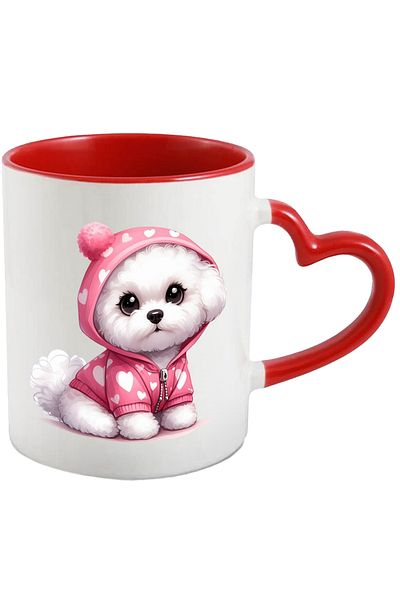 StoryGift Romania Mug with a white puppy | illustration | has a hoodie with hearts | furry and, With ,STG.